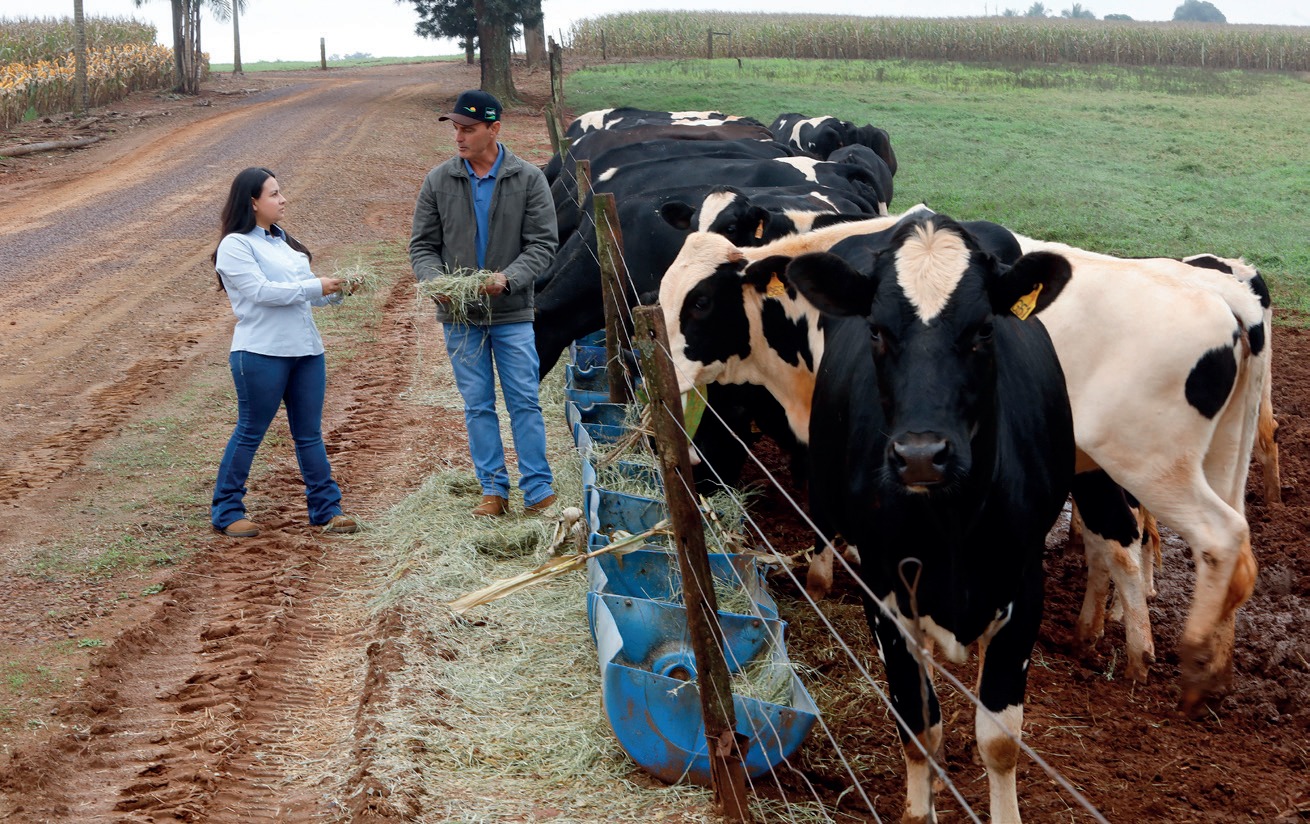 Edvaldo Vicentin com a médica veterinária da Coamo, Leticia Capellini Silva